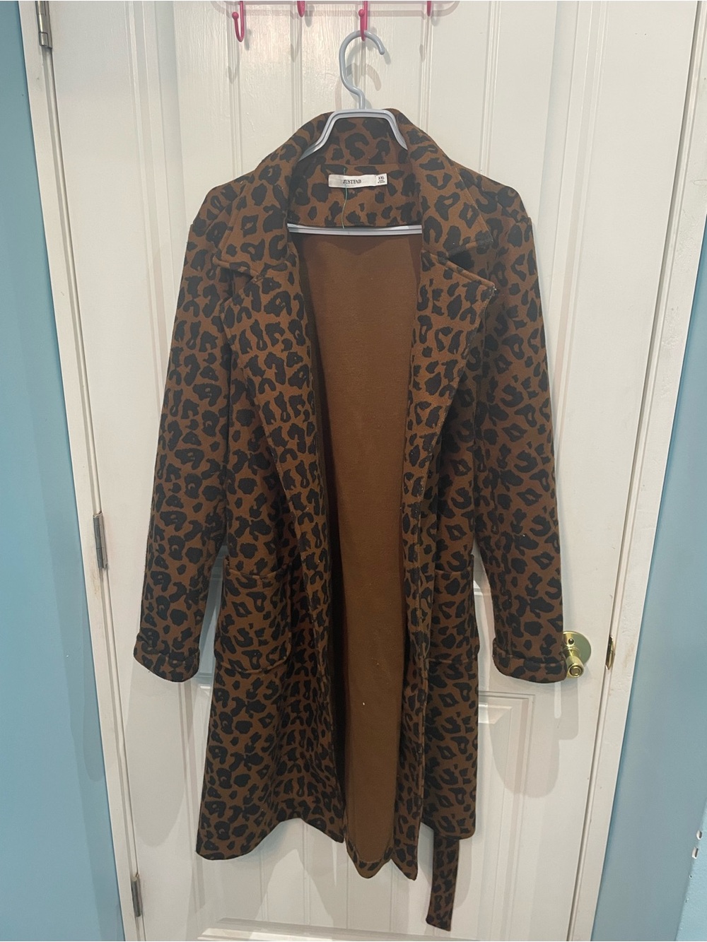 JustFab Brown Leopard-Print Trench Coat